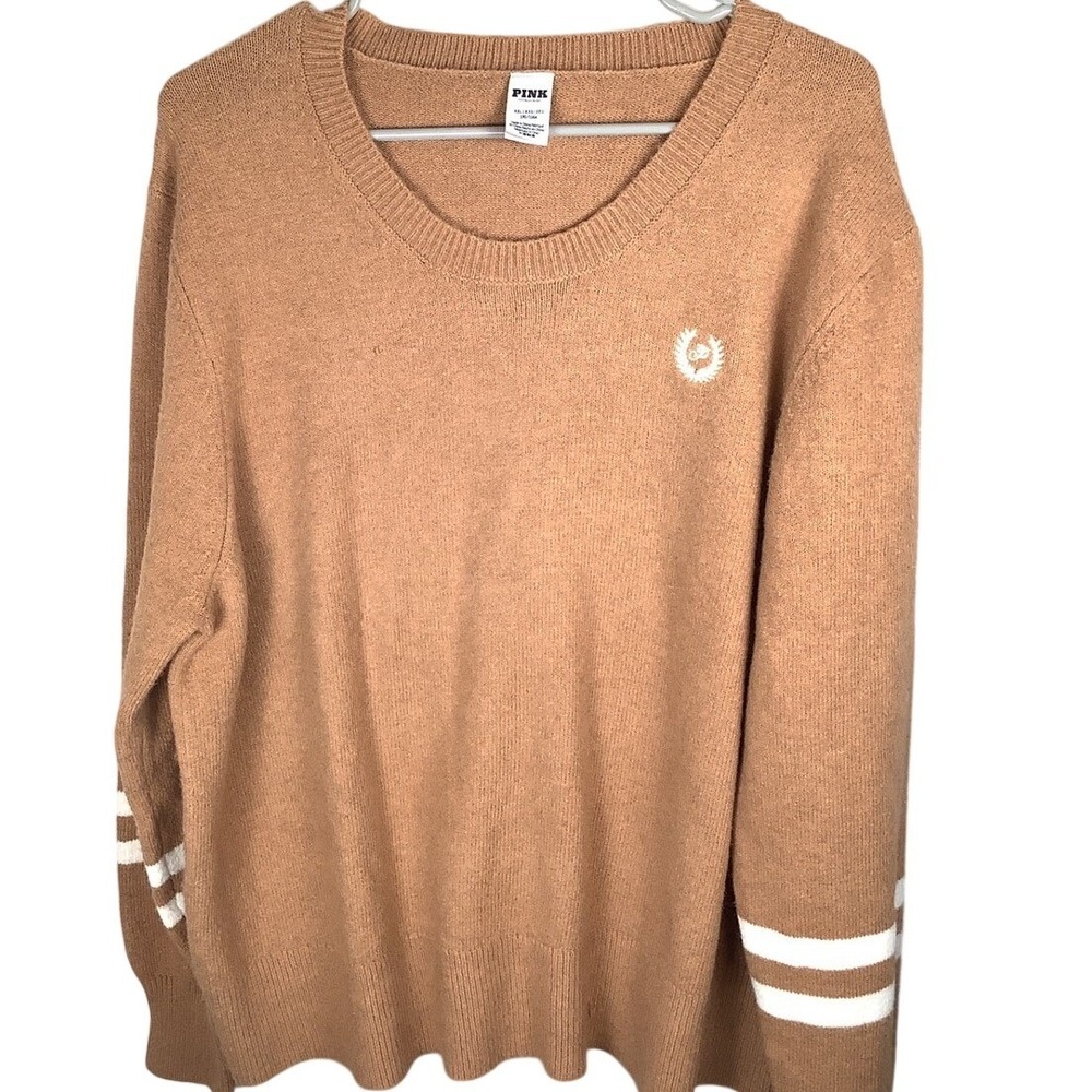 Victoria's Secret PINK Tan Varsity Stripe Scoop Neck Knit Sweater XXL